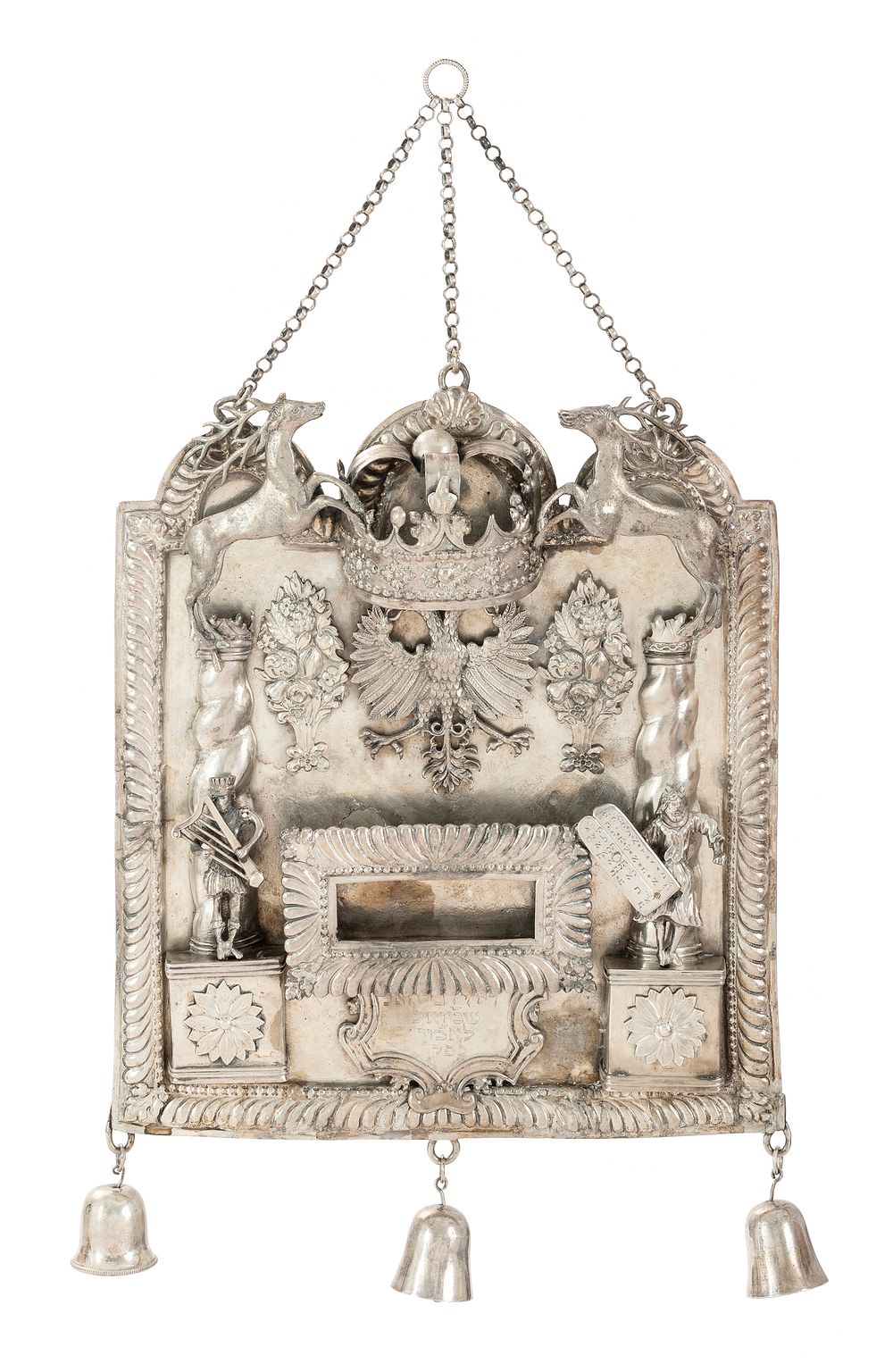 Rare, Unique Silver Torah Shield – Germany, ca. 1720 – Figures of Moses and King David. Torah 
