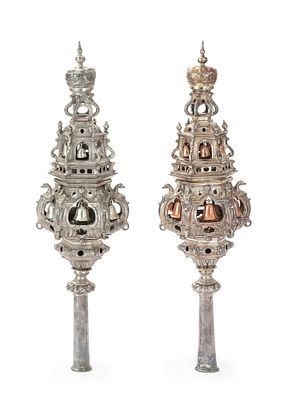 Important Pair of Torah Finials – Amsterdam, 1705 – Pieter van Hoven. Pair of Torah finials by 