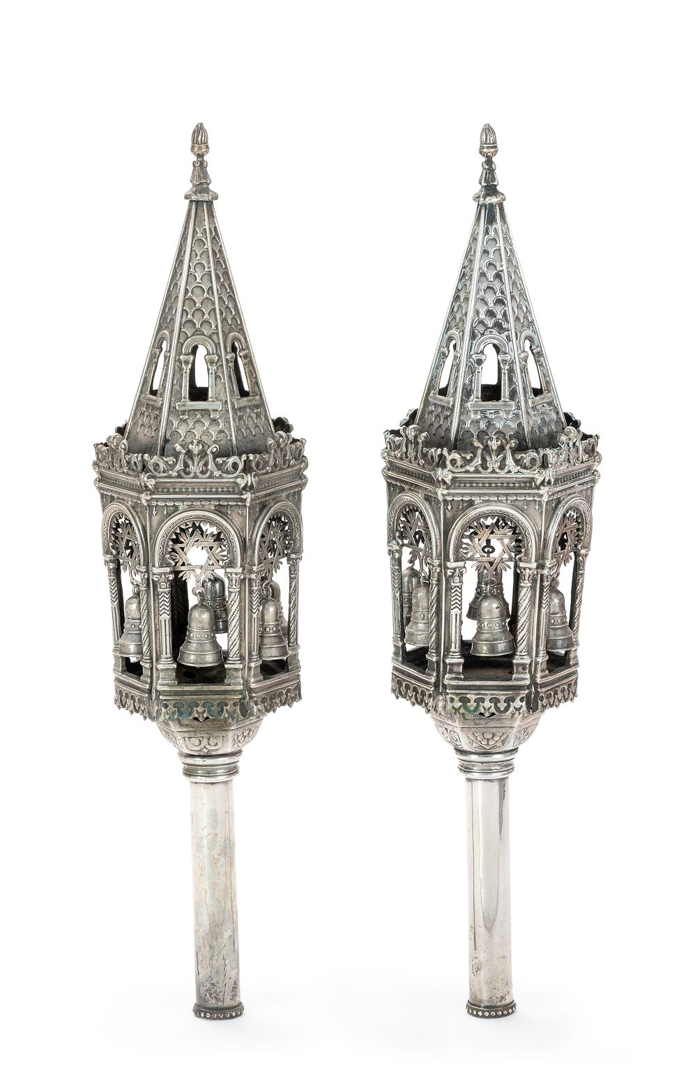 Pair of Silver Torah Finials – Maurice Mayer, Silversmith to Emperor Napoleon III – Paris, 19th 