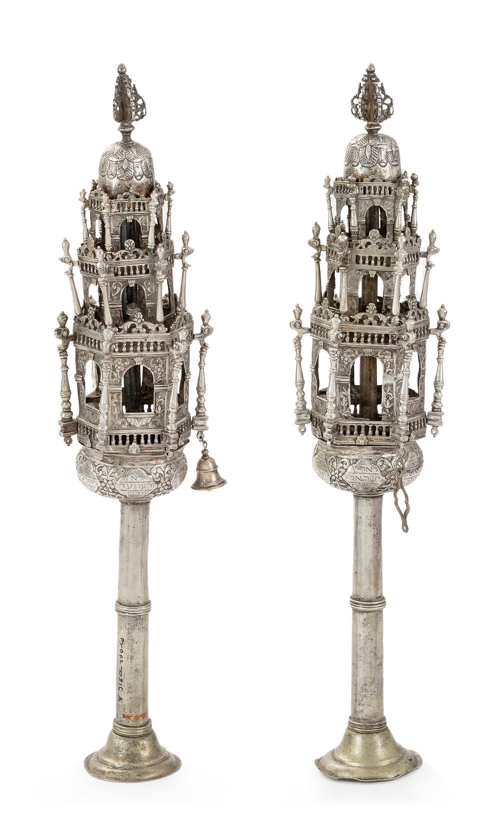 Pair of Silver Torah Finials – Tunisia, 19th Century. Pair of Torah finials. North Africa 