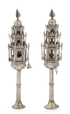 Pair of Silver Torah Finials – Tunisia, 19th Century. Pair of Torah finials. North Africa 