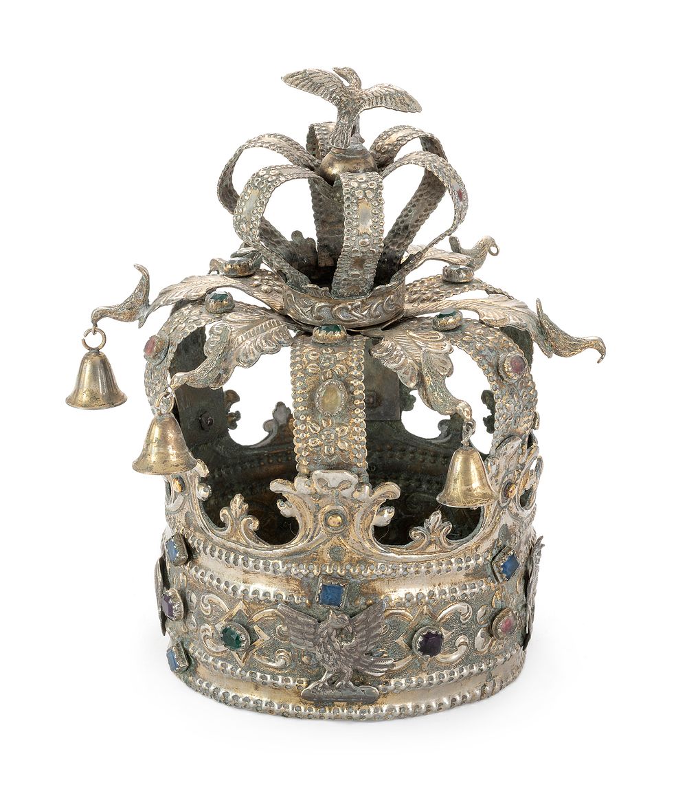 Small Torah Crown Set with Colored Glass Stones – Eastern Europe, 19th Century. Torah crown. 