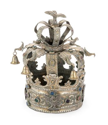 Small Torah Crown Set with Colored Glass Stones – Eastern Europe, 19th Century. Torah crown. 