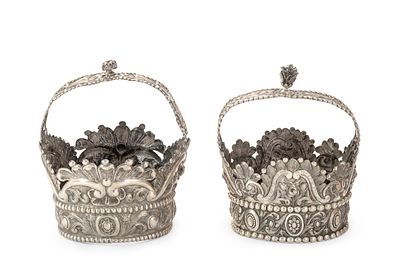 Two Torah Crowns – Vienna, 1861-1868 – Dedicatory Inscriptions to Synagogue of Craiova, Romania. 