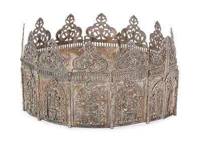 Large Silver Torah Crown – Algeria, Likely Constantine, 1886 – Signed by Silversmith Moshe Son 