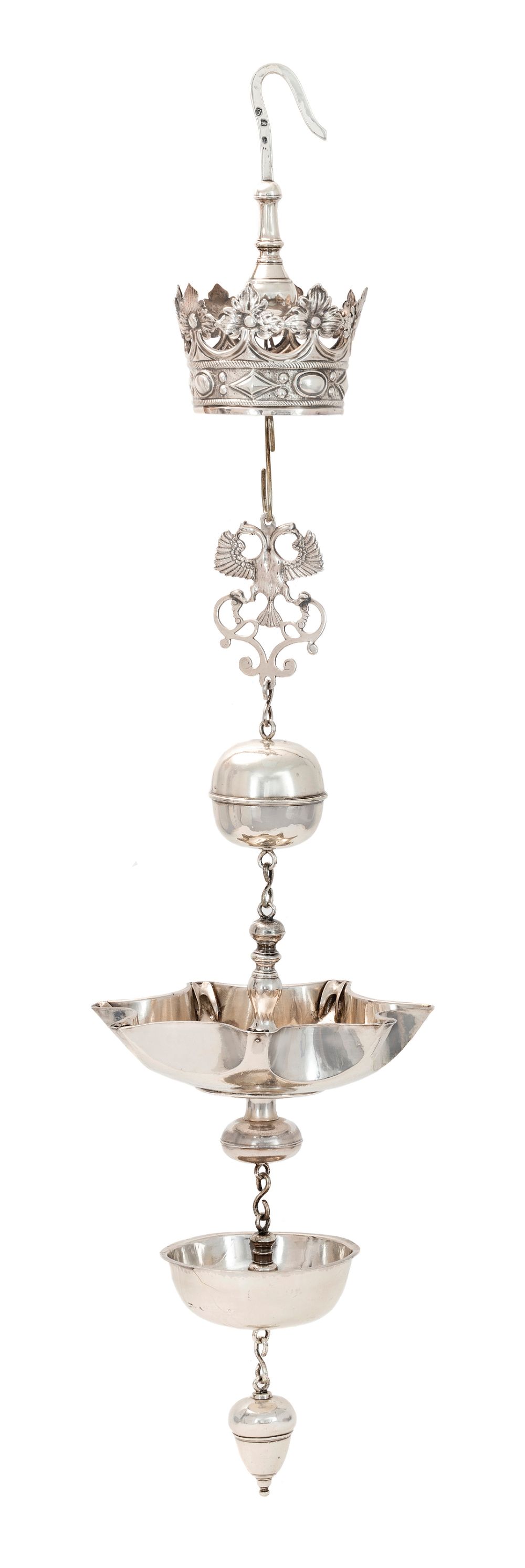 Hanging Silver Sabbath Lamp by Abraham Lopes de Oliveyra, the First Jewish Silversmith in 