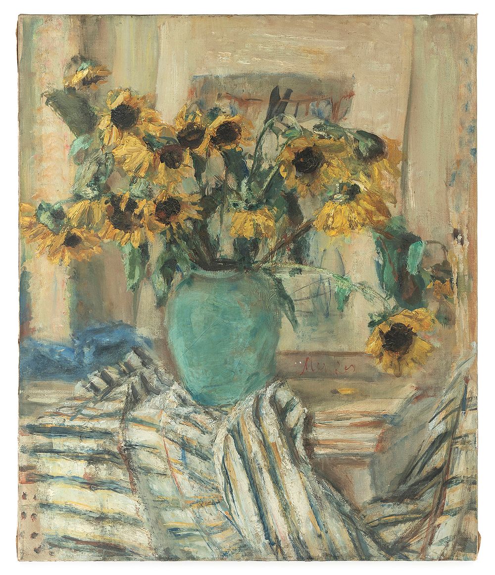 Zygmunt Menkes (1896-1986) – Still Life, Vase with Sunflowers – Oil on Canvas. Still life 