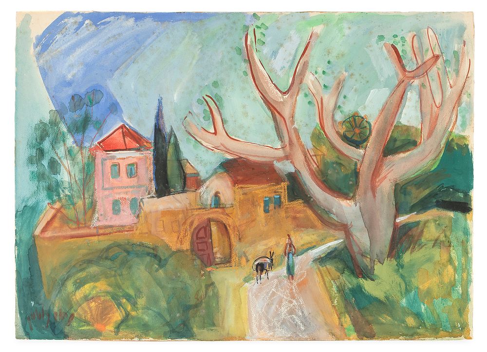 Nachum Gutman (1898-1980) – House in the Orchard – Watercolor on Paper. House in the orchard 