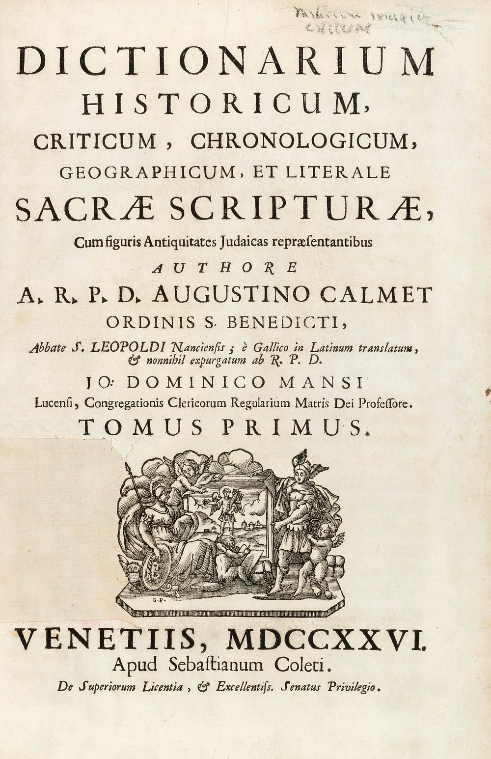 Augustin Calmet – Biblical Dictionary – Venice, 1726 – Engravings and Maps. Dictionarium 