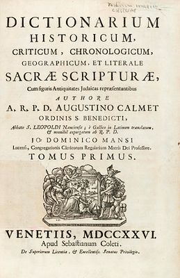 Augustin Calmet – Biblical Dictionary – Venice, 1726 – Engravings and Maps. Dictionarium 