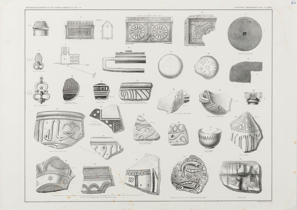 Palestine Exploration Fund – 49 Large Lithographic Plates – Plans and Drawings of the 