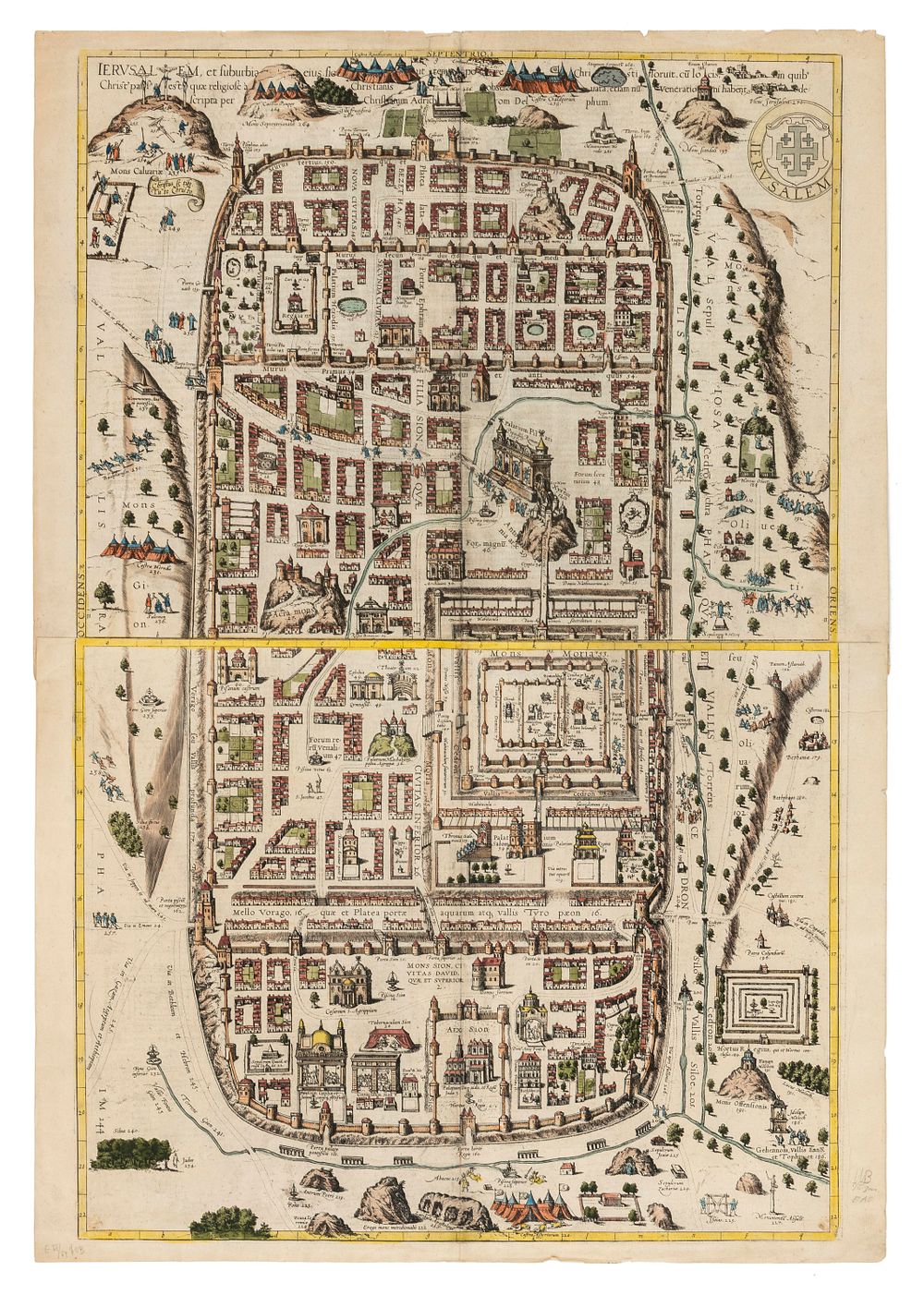Map of Jerusalem – Franz Hogenberg after Christian van Adrichem – Cologne, 1588 – From the 