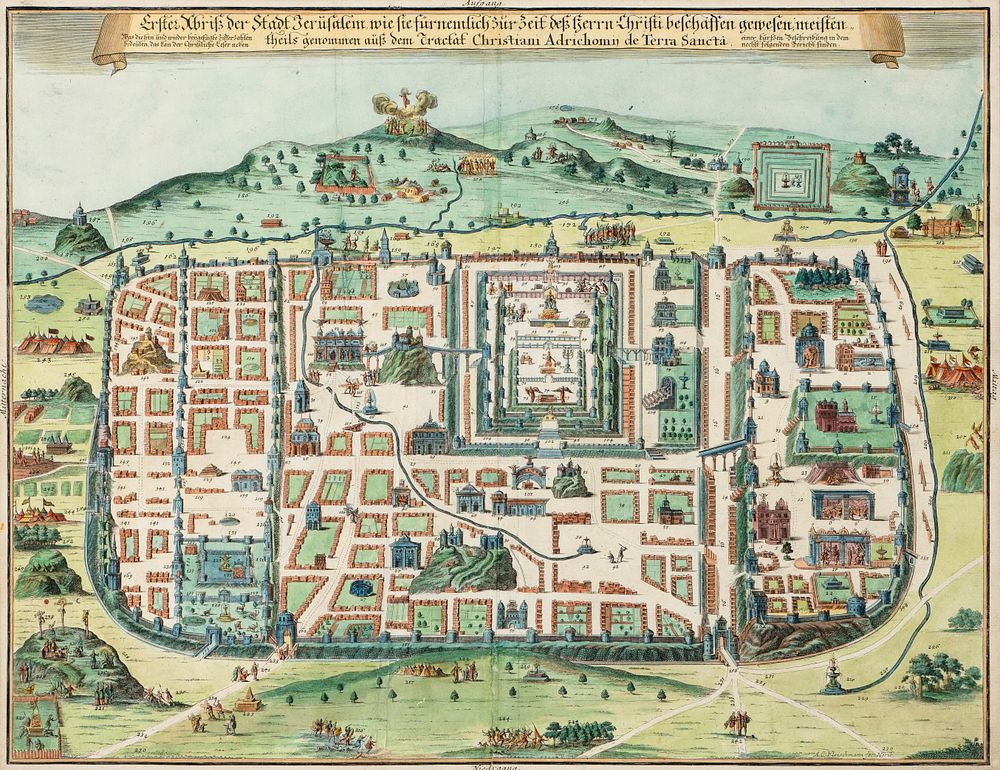 Hand-Colored Map of Jerusalem – August Christian Fleischmann, after Christian van Adrichem – 