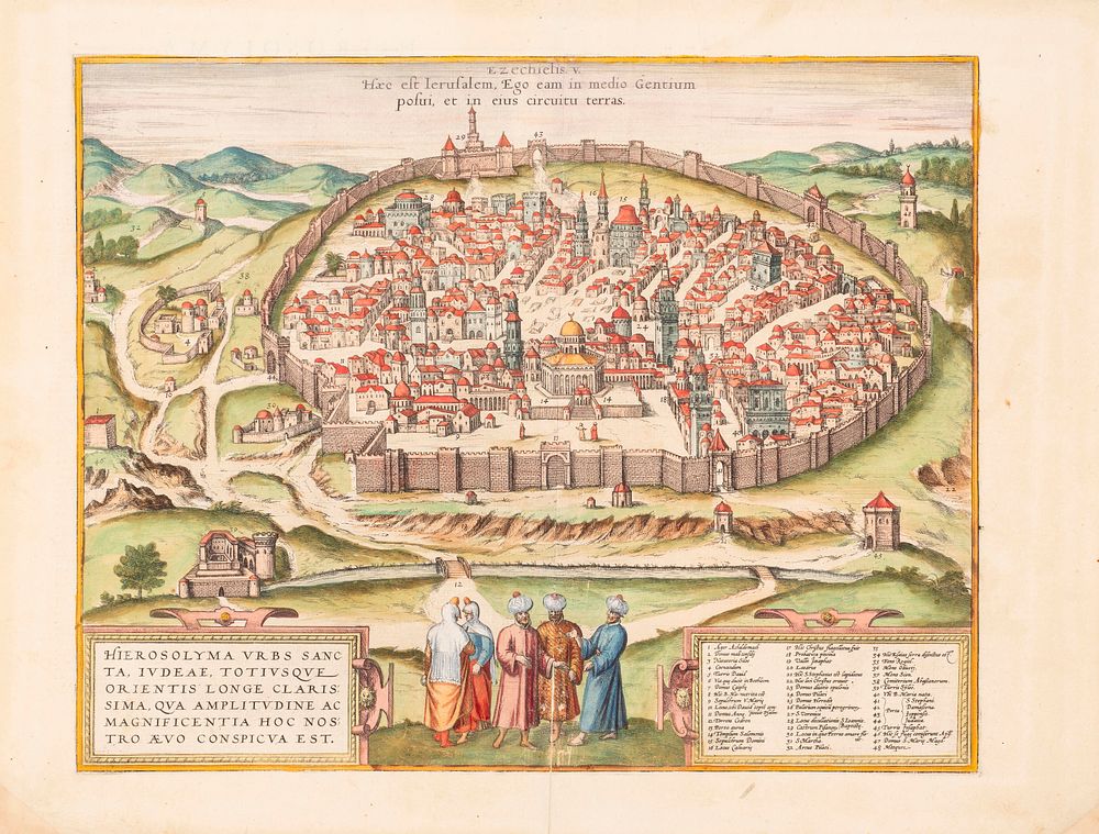 Hand-Colored Map of Jerusalem – Cologne, 1575 – From the First Latin Edition of Civitates Orbis 