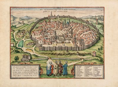 Hand-Colored Map of Jerusalem – Cologne, 1576 – From the First German Edition of Civitates 