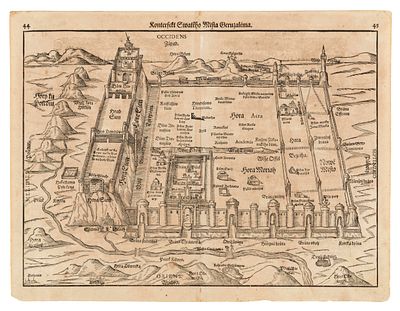 Map of Jerusalem – Heinrich Bünting – Prague, 1592 – Rare. Konterfekt Swatého Města Geruzaléma 