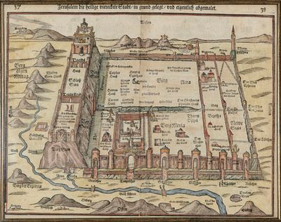 Map of Jerusalem – Heinrich Bünting – Magdeburg, 1600. Jerusalem die heilige viereckete Stadt 
