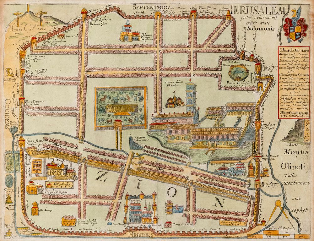 Hand-Colored Map of Jerusalem – Thomas Fuller – London, 1650. Ierusalem qualis (ut plurimum) 