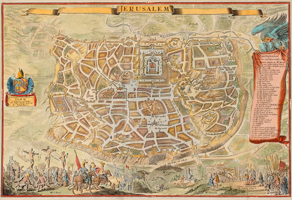 Hand-Colored Map of Jerusalem – Joseph Moxon – Published by Nicolas Visscher, Amsterdam, 1671. Je 