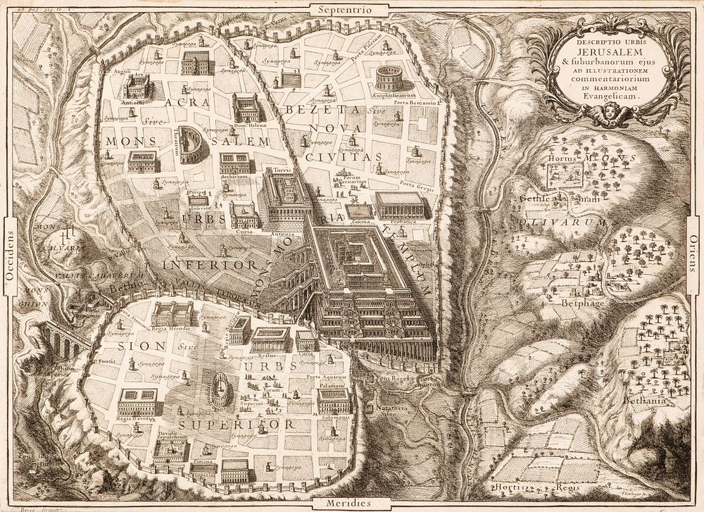Map of Jerusalem – Bernard Lamy – Paris, Late 17th or Early 18th Century. Descriptio urbis 