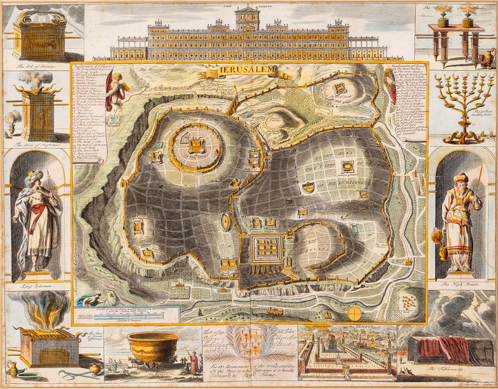Hand-Colored Map of Jerusalem – After Juan Bautista Villalpando – London, 1689. Ierusalem – 