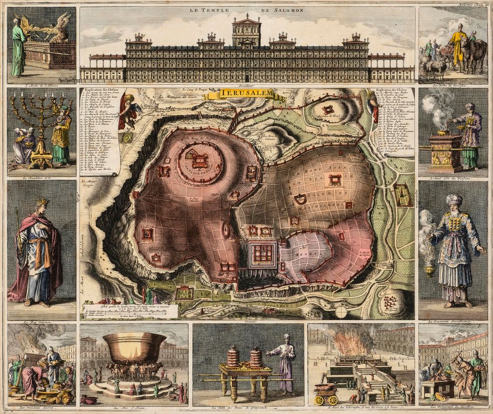 Hand-Colored Map of Jerusalem – After Juan Bautista Villalpando – ca. 1720. Ierusalem – 