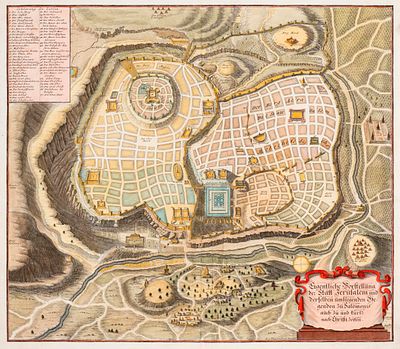 Hand-Colored Map of Jerusalem – After Juan Bautista Villalpando – Nuremberg, 1736. Eigentliche 