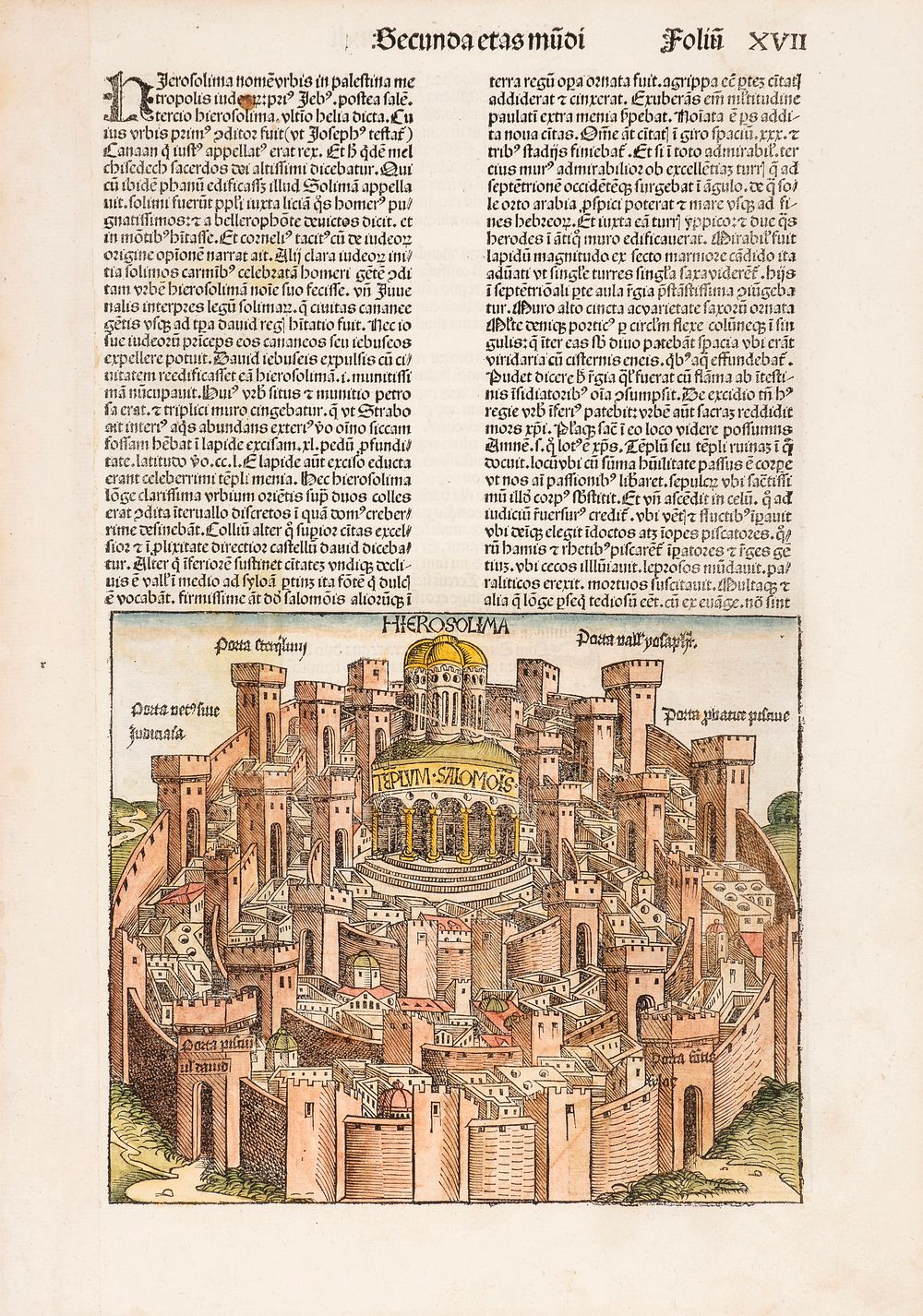 "Destruction of Jerusalem" / "Jerusalem" – Two Incunabula Leaves from the Nuremberg Chronicle – 