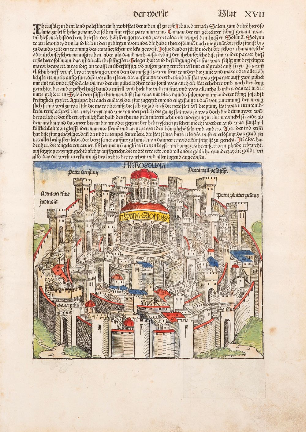 "Destruction of Jerusalem" / "Jerusalem" – Two Incunabula Leaves from the Nuremberg Chronicle – 