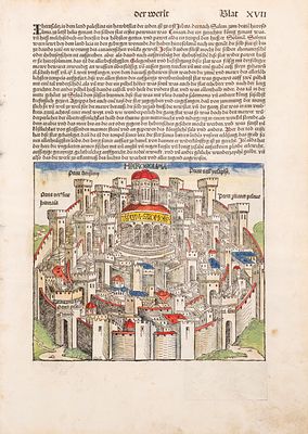 "Destruction of Jerusalem" / "Jerusalem" – Two Incunabula Leaves from the Nuremberg Chronicle – 