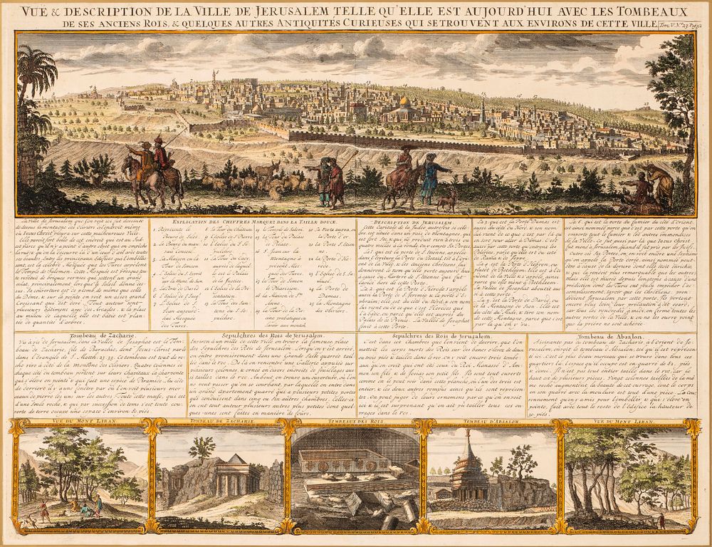 Hand-Colored Panorama of Jerusalem – Henri Abraham Chatelain – Amsterdam, 1732. Vue &amp; 