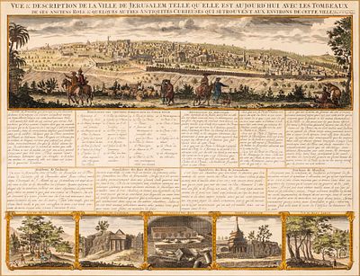 Hand-Colored Panorama of Jerusalem – Henri Abraham Chatelain – Amsterdam, 1732. Vue & 