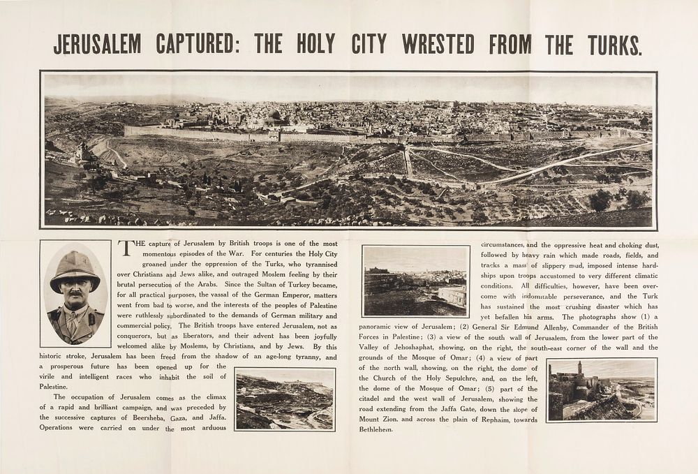 Large Poster – British Conquest of Jerusalem, 1917. Jerusalem Captured: The Holy City wrested 