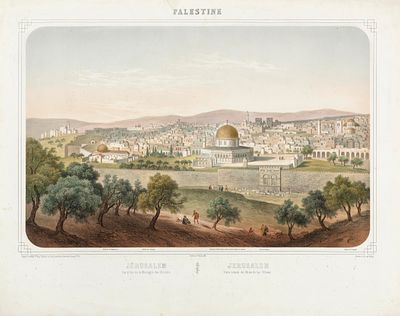 View of Jerusalem from the Mount of Olives – Hand-colored Lithograph by Isidore Laurent Deroy – 