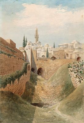 Peter Toft (1825-1901) – Two Watercolors of Jerusalem Views. Two watercolors by the 