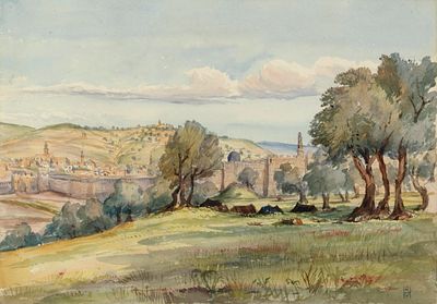 Robert Hollands Walker (1882-1920) – View of Jerusalem – Watercolor on Paper. View of Jerusalem. 