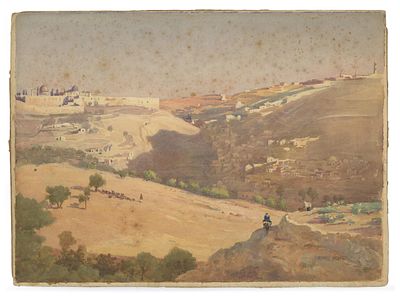 Stanley Inchbold (Ca. 1859 – 1930) – View of Jerusalem from the Southwest – Watercolor on Paper. 