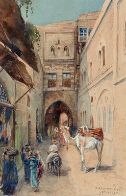 Anna Richter-May (1864-1955) – Street in Jerusalem – Watercolor on Paper. Jerusalem.
Watercolor 