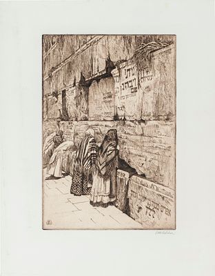 Ephraim Moses Lilien (1874-1925) – Women at the Western Wall – Signed Etching. Women at the 