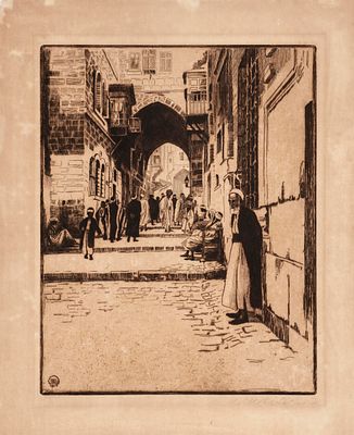 Ephraim Moses Lilien (1874-1925) – Street in Jerusalem – Signed Etching. Street in Jerusalem 