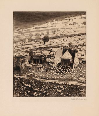 Ephraim Moses Lilien (1874-1925) – Valley of Josaphat – Signed Etching. Valley of Josaphat 