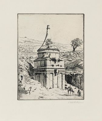Ephraim Moses Lilien (1874-1925) – Tomb of Absalom in the Kidron Valley – Two Signed Engravings. 