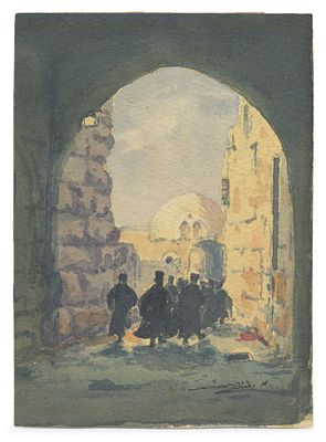 Meir Gur-Aryeh – Collection of Engravings and a Small Drawing – Jerusalem, 1920s–1930s – Signed. 