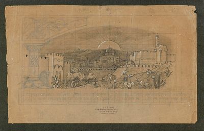 Ze'ev Raban (1890-1970) – "Pray for the Peace of Jerusalem" – Original Sketch. Original sketch 