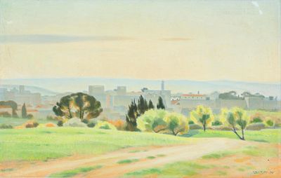 Shmuel Charuvi (1897-1965) – View of Jerusalem – Oil on Canvas. View of Jerusalem from King 