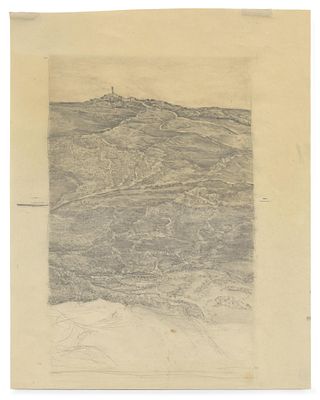 Anna Ticho (1894-1980) – Mountain Landscape – Pencil on Paper. Mountain landscape. 
Pencil on 
