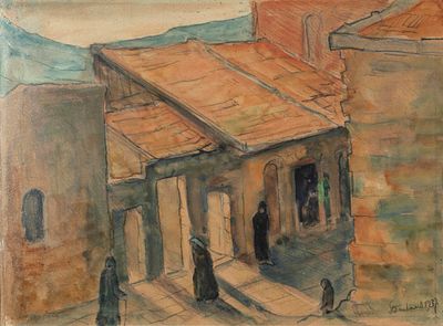 Jakob Steinhardt (1887-1968) – Ally – Charcoal and Watercolor on Paper. Street, 1927.
Charcoal 
