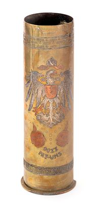 Decorated Shell Casing – "Gott mit uns" – Souvenir of the Conquest of Jerusalem, 1917 – Comic 
