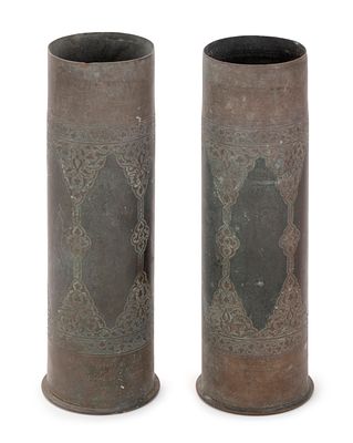 Pair of Decorated Shell Casings – Bezalel School, First Decades of the 20th Century – With 