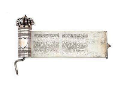 Small Esther Scroll in Decorated Silver Case – Probably Austria-Hungary. Small Esther scroll 